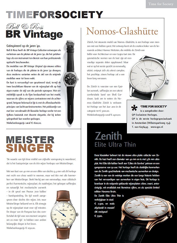 QP Exclusieve Horloges - Society World   september - oktober 2010