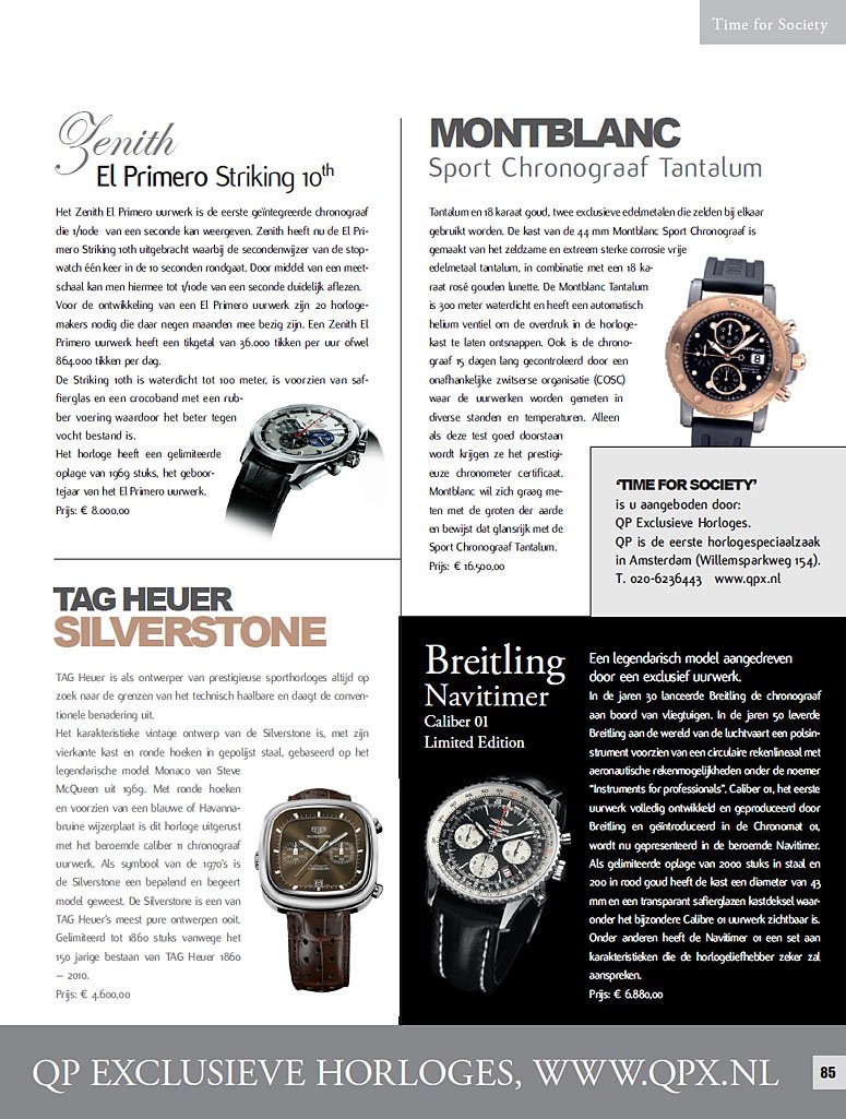 QP Exclusieve Horloges - Society World   november - december 2010