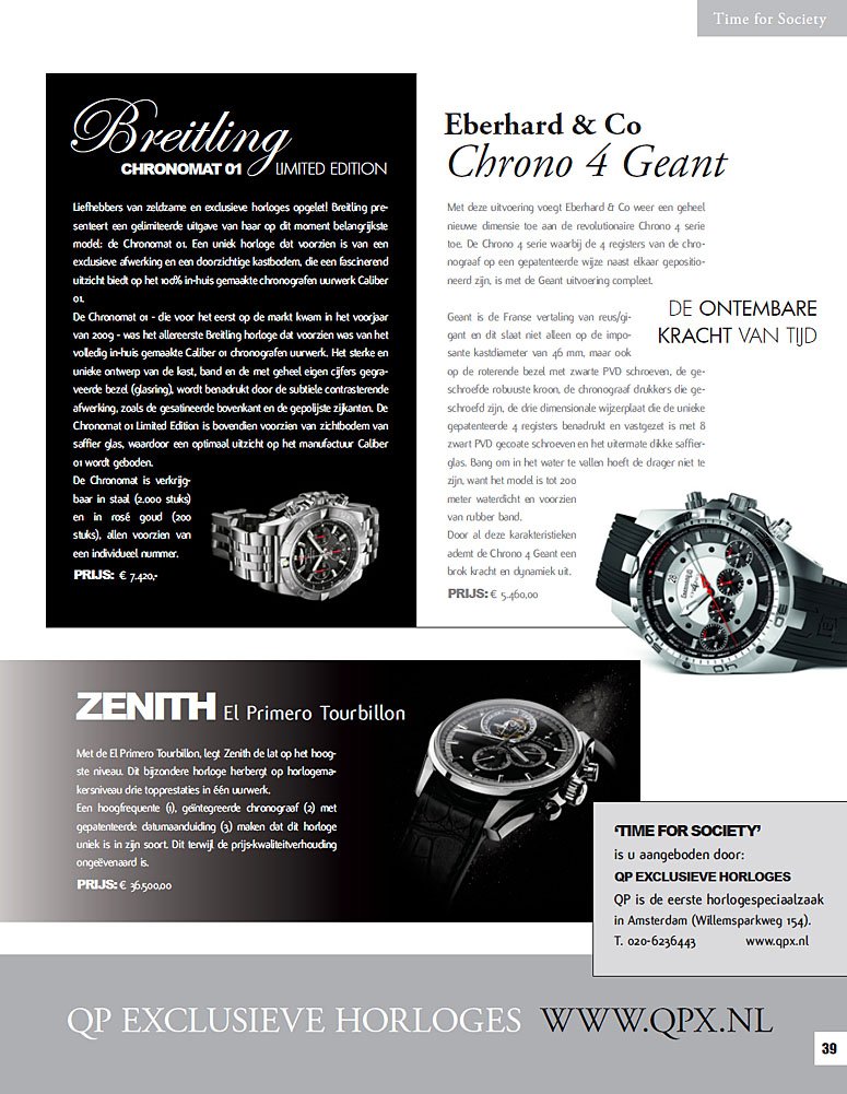 QP Exclusieve Horloges - Society World   januari - februari 2011