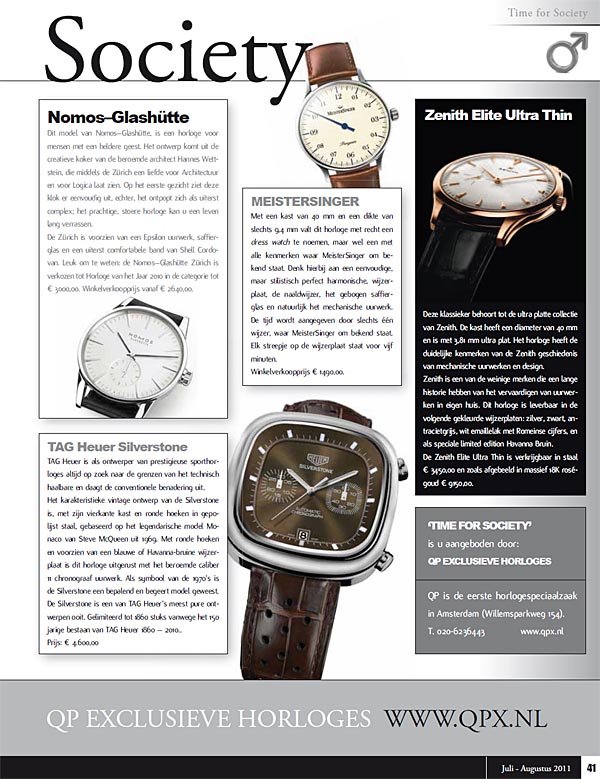 QP Exclusieve Horloges - Society World   juli - augustus 2011